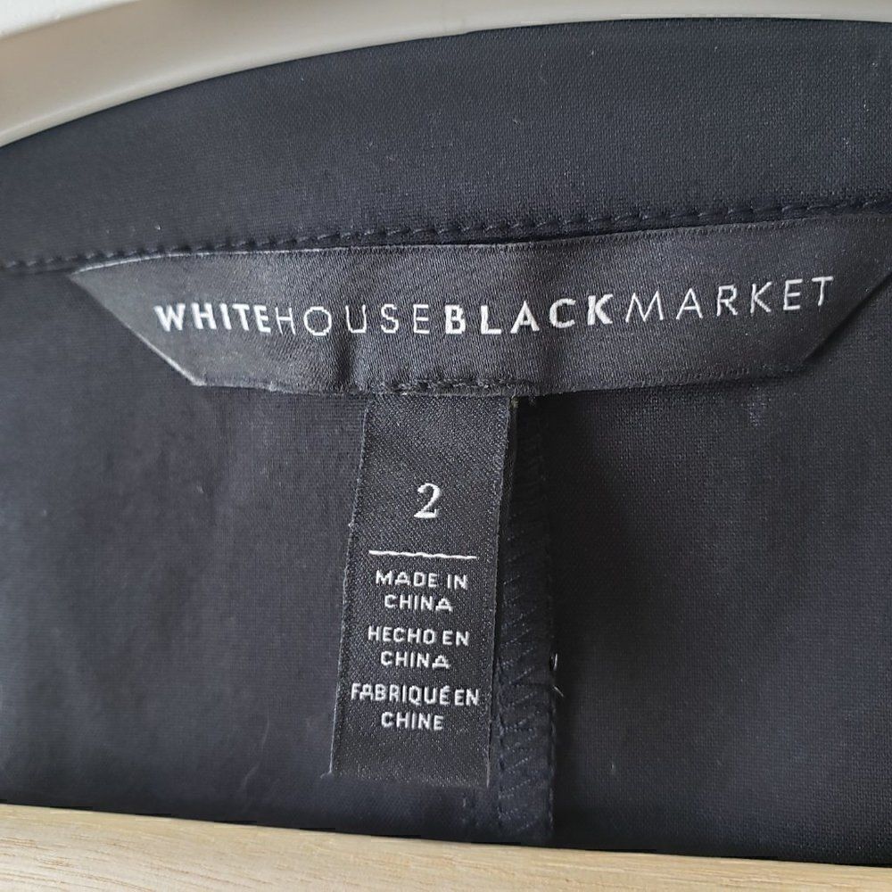 WHBM V-Neck Solid Black Blouse 3/4 Flutter Sleeve Size 2 Career Cotton Stretch - Picture 5 of 8